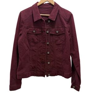 Kut from the Kloth Womens Burgundy Denim Jean Jacket Size XL Button Up Autumn